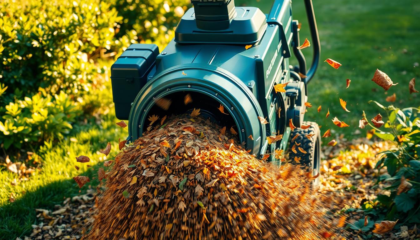 Broyeur aspirateur de feuilles en action